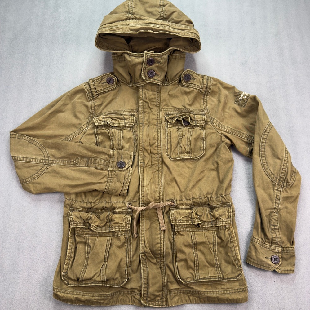 Abercrombie & Fitch Field Jacket Medium Olive Green Military Hooded Utility Coat